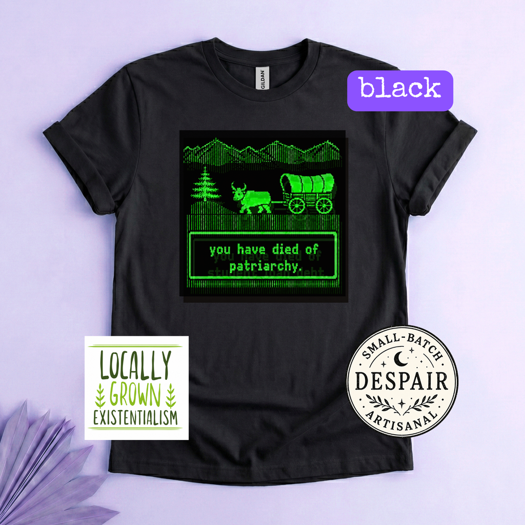You Have Died Of Patriarchy Shirt | Retro Pixel Art Feminist Humor Tee | Vintage Gaming Meme | Anti-Patriarchy Gift - Plus size up to 5x